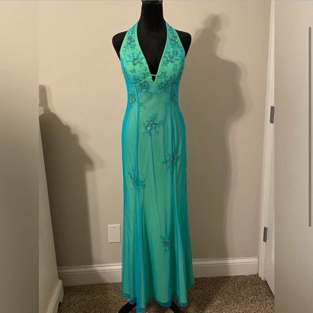 Turquoise vintage 90s prom dress